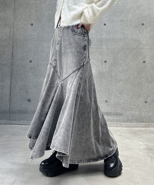 PAGEBOY(ページボーイ)の「<まるでデニム見え!/紫外線カット/接触冷感>マルデニイレヘムスカート(デニムスカート・レディース・ブラック/グレー系その他/ブルー系その他・FREE)」の3枚目の写真