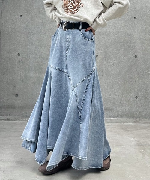 PAGEBOY(ページボーイ)の「<まるでデニム見え!/紫外線カット/接触冷感>マルデニイレヘムスカート(デニムスカート・レディース・ブラック/グレー系その他/ブルー系その他・FREE)」の1枚目の写真