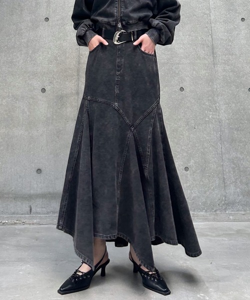 PAGEBOY(ページボーイ)の「<まるでデニム見え!/紫外線カット/接触冷感>マルデニイレヘムスカート(デニムスカート・レディース・ブラック/グレー系その他/ブルー系その他・FREE)」の2枚目の写真