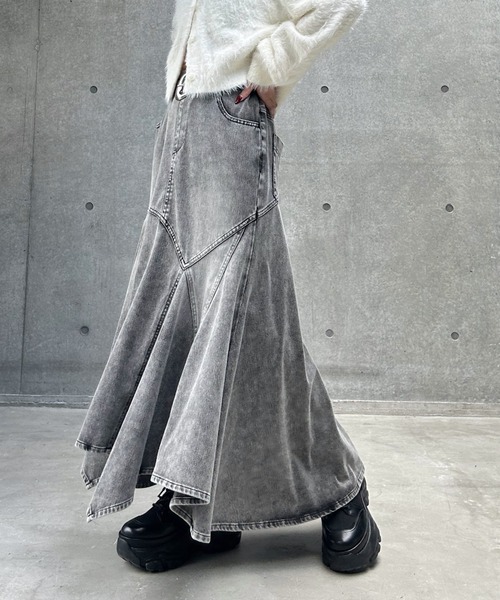 PAGEBOY(ページボーイ)の「<まるでデニム見え!/紫外線カット/接触冷感>マルデニイレヘムスカート(デニムスカート・レディース・ブラック/グレー系その他/ブルー系その他・FREE)」の4枚目の写真