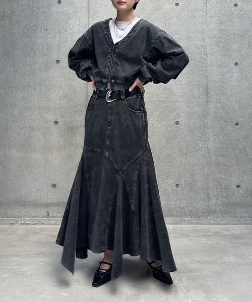 PAGEBOY(ページボーイ)の「<まるでデニム見え!/紫外線カット/接触冷感>マルデニイレヘムスカート(デニムスカート・レディース・ブラック/グレー系その他/ブルー系その他・FREE)」の6枚目の写真