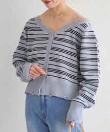 【一部店舗限定】B ボーダーダメージカーディガン