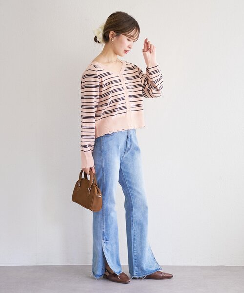 Kastane(カスタネ)の「【一部店舗限定】B ボーダーダメージカーディガン(カーディガン/ボレロ・レディース・ピンク/アイボリー/サックスブルー・FREE)」の8枚目の写真
