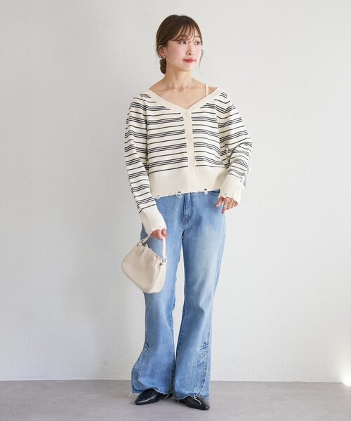 Kastane(カスタネ)の「【一部店舗限定】B ボーダーダメージカーディガン(カーディガン/ボレロ・レディース・ピンク/アイボリー/サックスブルー・FREE)」の15枚目の写真