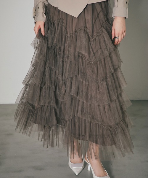 ARVELLIA(アルベリア)の「LAYERED TULLE SKIRT(スカート・レディース・アイボリー/ブラック/カーキ・M)」の3枚目の写真