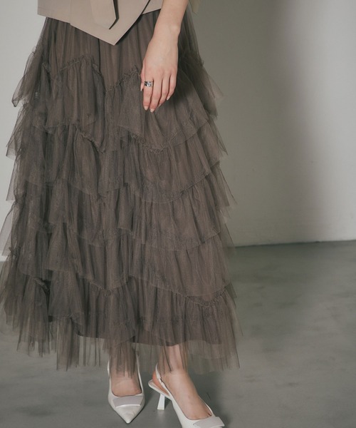ARVELLIA(アルベリア)の「LAYERED TULLE SKIRT(スカート・レディース・アイボリー/ブラック/カーキ・M)」の14枚目の写真
