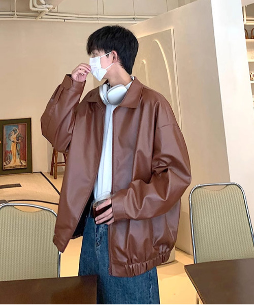 neos(ネオス)の「【neos】オーバーサイズ PU フェイクレザー ジップ ブルゾン(ブルゾン・メンズ・ブラウン・MEDIUM/LARGE/X-LARGE)」の4枚目の写真