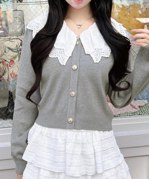 INGNI(イング)の「レースフリル襟ニットカーディガン(カーディガン/ボレロ・レディース・ネイビー/グレー/ホワイト系その他4・M)」の11枚目の写真