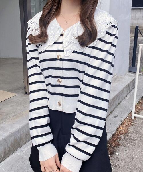 INGNI(イング)の「レースフリル襟ニットカーディガン(カーディガン/ボレロ・レディース・ネイビー/グレー/ホワイト系その他4・M)」の13枚目の写真