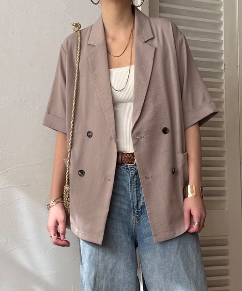 LBC(エルビーシー)の「リネンライクハーフスリーブジャケット(テーラードジャケット・レディース・チャコール/グレイッシュベージュ/ダークオリーブ・M)」の2枚目の写真