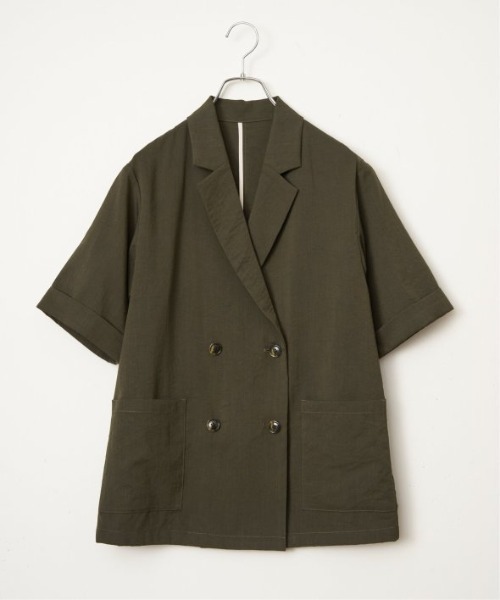 LBC(エルビーシー)の「リネンライクハーフスリーブジャケット(テーラードジャケット・レディース・チャコール/グレイッシュベージュ/ダークオリーブ・M)」の5枚目の写真