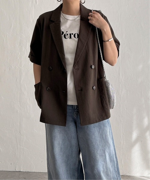 LBC(エルビーシー)の「リネンライクハーフスリーブジャケット(テーラードジャケット・レディース・チャコール/グレイッシュベージュ/ダークオリーブ・M)」の16枚目の写真