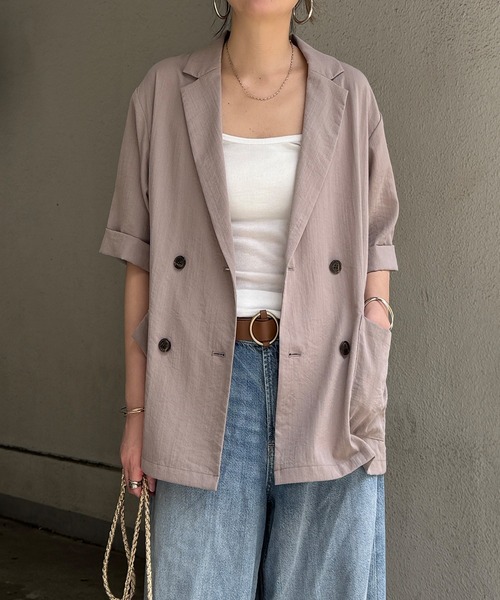 LBC(エルビーシー)の「リネンライクハーフスリーブジャケット(テーラードジャケット・レディース・チャコール/グレイッシュベージュ/ダークオリーブ・M)」の19枚目の写真