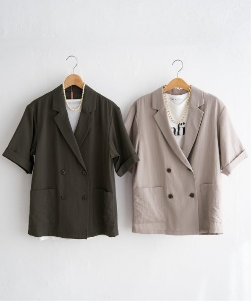 LBC(エルビーシー)の「リネンライクハーフスリーブジャケット(テーラードジャケット・レディース・チャコール/グレイッシュベージュ/ダークオリーブ・M)」の15枚目の写真