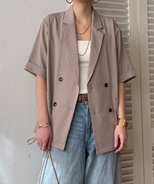 LBC(エルビーシー)の「リネンライクハーフスリーブジャケット(テーラードジャケット・レディース・チャコール/グレイッシュベージュ/ダークオリーブ・M)」の22枚目の写真