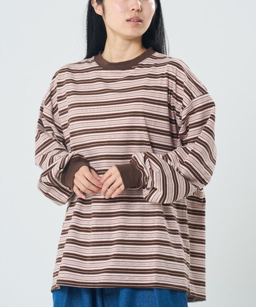 ROUGH TRADE(ラフトレード)の「ボーダーロンTEE(M1)(Tシャツ/カットソー・メンズ・ブラウン系/ブラック系/グリーン系・LARGE/X-LARGE/MEDIUM)」の1枚目の写真
