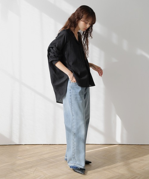 La-gemme(ラジェム)の「ストライプ フーディーシアーシャツ(シャツ/ブラウス・レディース・ブラック/ホワイト・フリー)」の14枚目の写真