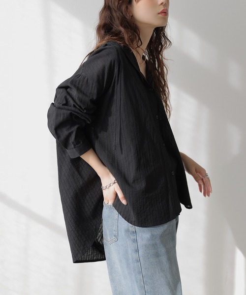 La-gemme(ラジェム)の「ストライプ フーディーシアーシャツ(シャツ/ブラウス・レディース・ブラック/ホワイト・フリー)」の12枚目の写真