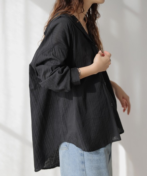 La-gemme(ラジェム)の「ストライプ フーディーシアーシャツ(シャツ/ブラウス・レディース・ブラック/ホワイト・フリー)」の13枚目の写真