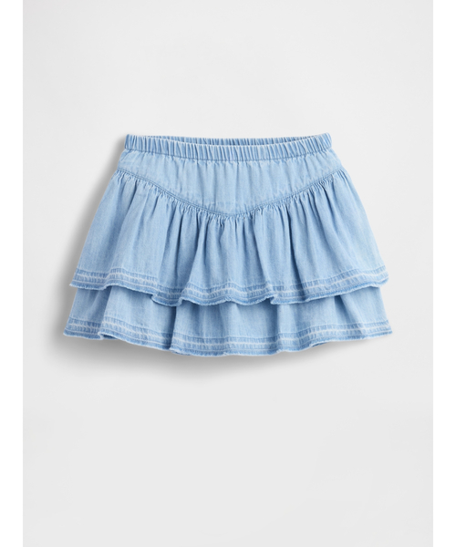 GAP(ギャップ)の「デニム ラッフルフリル ミニスカート・スコート (幼児・ベビー)(スカート・キッズ・ライトインディゴブルー・80cm/90cm/100cm/70cm/95cm/105cm/110cm)」の3枚目の写真