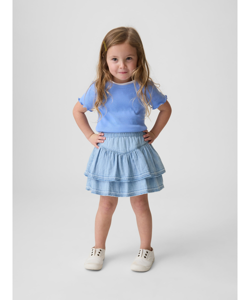 GAP(ギャップ)の「デニム ラッフルフリル ミニスカート・スコート (幼児・ベビー)(スカート・キッズ・ライトインディゴブルー・80cm/90cm/100cm/70cm/95cm/105cm/110cm)」の2枚目の写真
