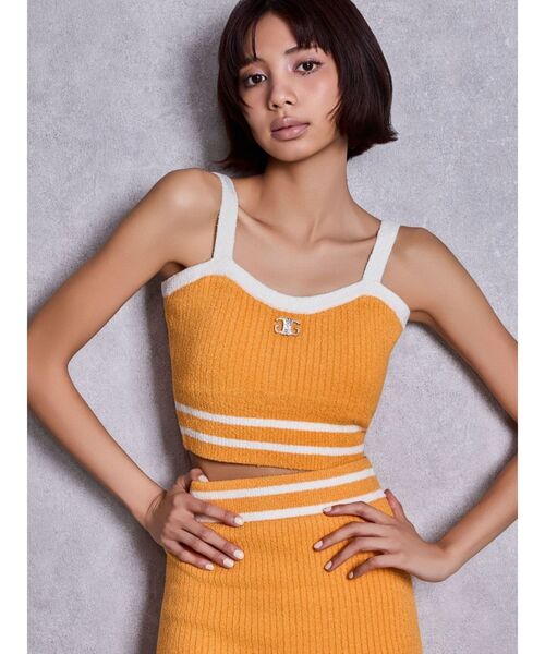 GYDA（ジェイダ）の「Symmetry GYDAパイルニットビスチェ（キャミソール・レディース・オレンジ/ブラック/オフホワイト・FREE）」の3枚目の写真