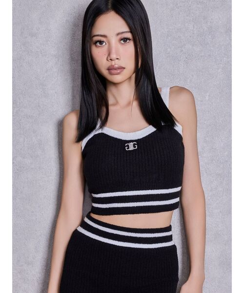 GYDA（ジェイダ）の「Symmetry GYDAパイルニットビスチェ（キャミソール・レディース・オレンジ/ブラック/オフホワイト・FREE）」の2枚目の写真