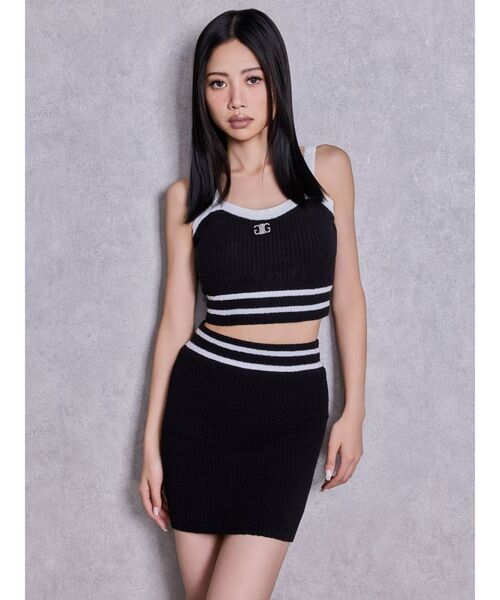 GYDA（ジェイダ）の「Symmetry GYDAパイルニットビスチェ（キャミソール・レディース・オレンジ/ブラック/オフホワイト・FREE）」の9枚目の写真