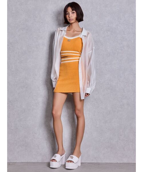 GYDA（ジェイダ）の「Symmetry GYDAパイルニットビスチェ（キャミソール・レディース・オレンジ/ブラック/オフホワイト・FREE）」の20枚目の写真