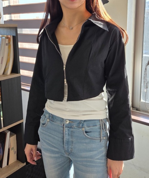 tolene(トレネ)の「2WAYで楽しむ!フロントダブルジップ クロップドシャツジャケット(シャツ/ブラウス・レディース・ホワイト/ブラック・FREE)」の15枚目の写真