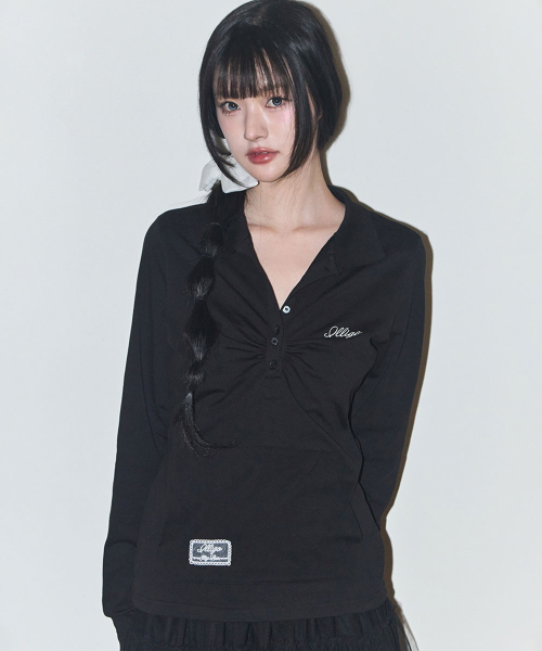 ILLIGO（イリゴ）の「オープンカラー ロングスリーブ ブラック（Tシャツ/カットソー・レディース・その他・OS）」の2枚目の写真