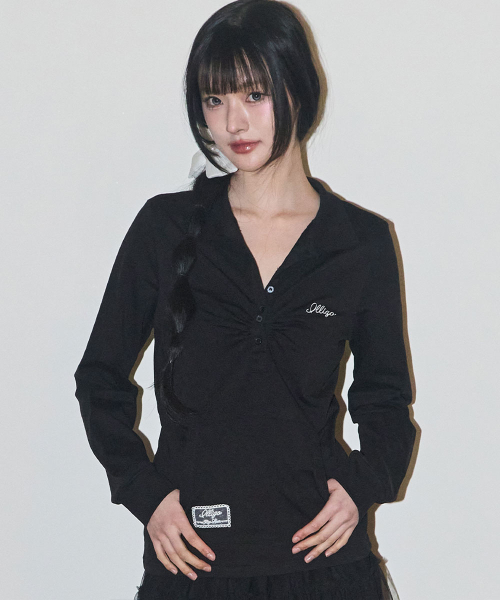 ILLIGO（イリゴ）の「オープンカラー ロングスリーブ ブラック（Tシャツ/カットソー・レディース・その他・OS）」の3枚目の写真