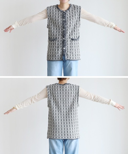 reca（レカ）の「ツィード調ニットベスト（ベスト・レディース・ブラック系その他・FREE）」の7枚目の写真