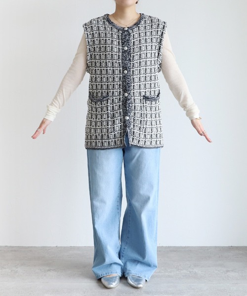 reca（レカ）の「ツィード調ニットベスト（ベスト・レディース・ブラック系その他・FREE）」の4枚目の写真