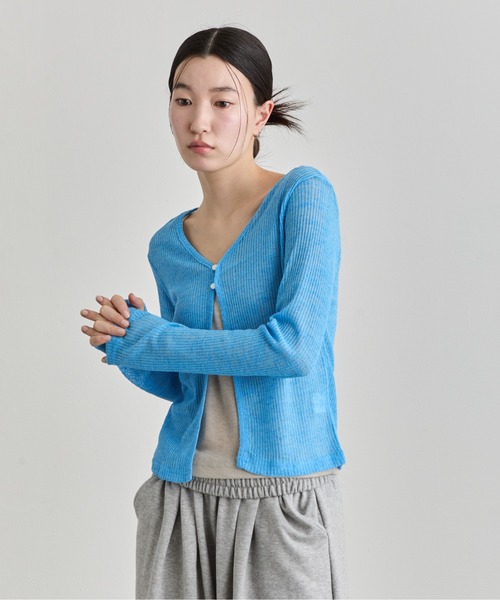 NUJOH(ヌゾ)の「Sheer Button Cardigan / シアーボタンカーディガン(カーディガン/ボレロ・レディース・ブルー/カーキ/アイボリー/ブラウン/ブラック/ライトピンク・FREE)」の5枚目の写真