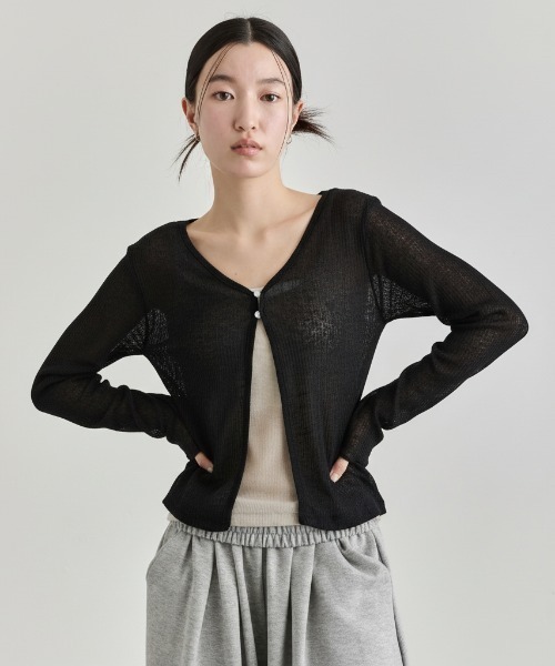 NUJOH(ヌゾ)の「Sheer Button Cardigan / シアーボタンカーディガン(カーディガン/ボレロ・レディース・ブルー/カーキ/アイボリー/ブラウン/ブラック/ライトピンク・FREE)」の3枚目の写真