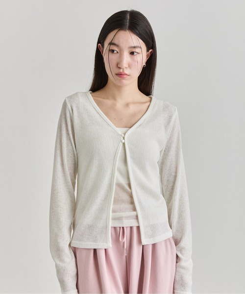 NUJOH(ヌゾ)の「Sheer Button Cardigan / シアーボタンカーディガン(カーディガン/ボレロ・レディース・ブルー/カーキ/アイボリー/ブラウン/ブラック/ライトピンク・FREE)」の13枚目の写真