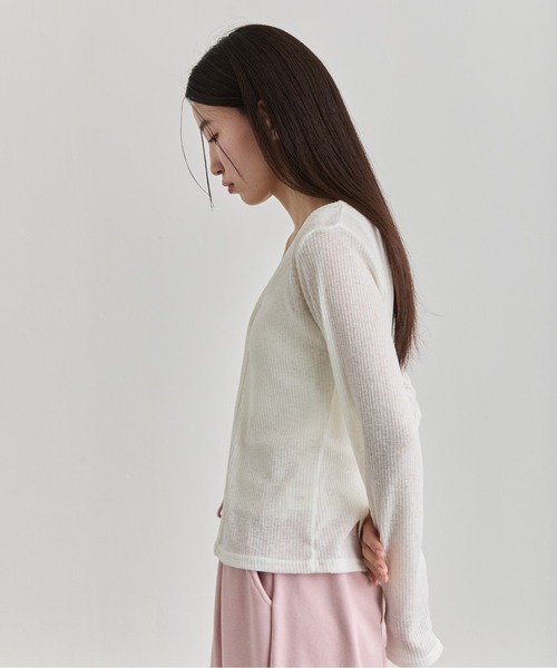 NUJOH(ヌゾ)の「Sheer Button Cardigan / シアーボタンカーディガン(カーディガン/ボレロ・レディース・ブルー/カーキ/アイボリー/ブラウン/ブラック/ライトピンク・FREE)」の19枚目の写真