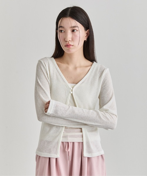 NUJOH(ヌゾ)の「Sheer Button Cardigan / シアーボタンカーディガン(カーディガン/ボレロ・レディース・ブルー/カーキ/アイボリー/ブラウン/ブラック/ライトピンク・FREE)」の17枚目の写真