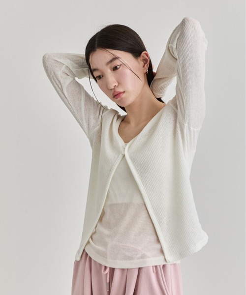 NUJOH(ヌゾ)の「Sheer Button Cardigan / シアーボタンカーディガン(カーディガン/ボレロ・レディース・ブルー/カーキ/アイボリー/ブラウン/ブラック/ライトピンク・FREE)」の18枚目の写真