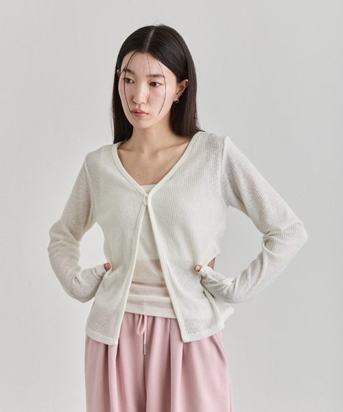 NUJOH(ヌゾ)の「Sheer Button Cardigan / シアーボタンカーディガン(カーディガン/ボレロ・レディース・ブルー/カーキ/アイボリー/ブラウン/ブラック/ライトピンク・FREE)」の14枚目の写真
