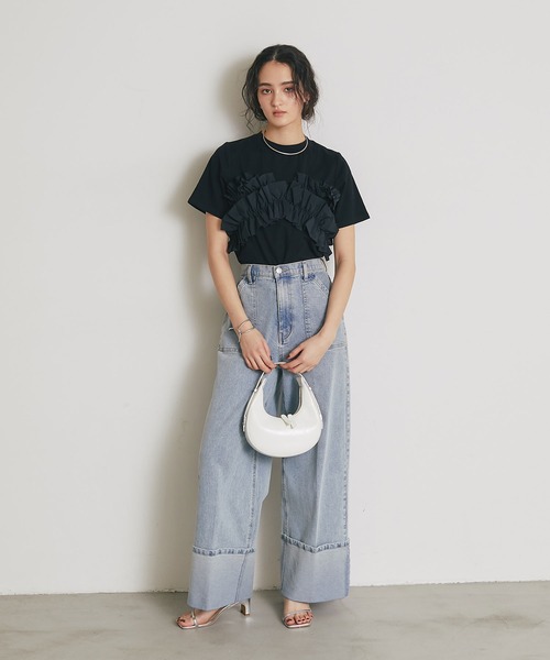 ARVELLIA（アルベリア）の「2WAY LAYERED RUFFLE TOP（Tシャツ/カットソー・レディース・ホワイト/ブラック・M）」の12枚目の写真