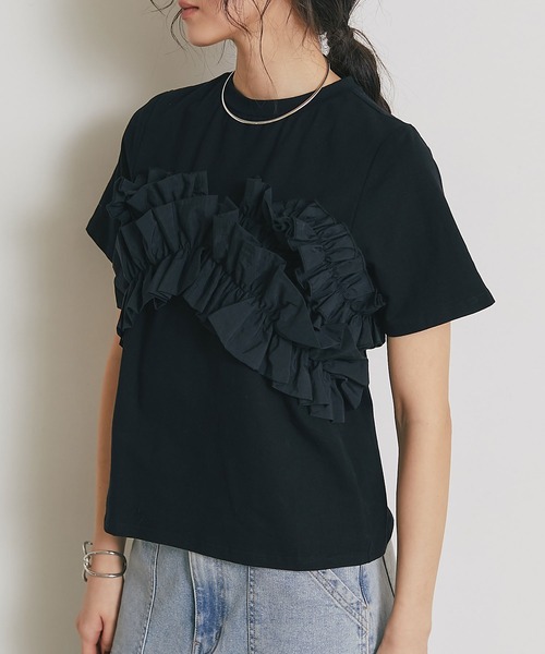ARVELLIA（アルベリア）の「2WAY LAYERED RUFFLE TOP（Tシャツ/カットソー・レディース・ホワイト/ブラック・M）」の14枚目の写真