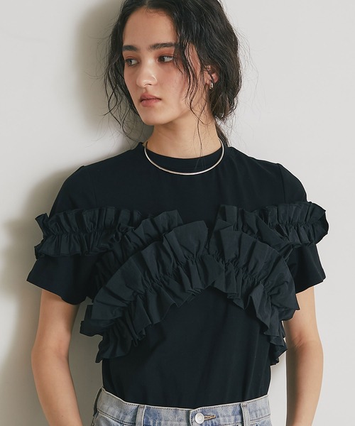 ARVELLIA（アルベリア）の「2WAY LAYERED RUFFLE TOP（Tシャツ/カットソー・レディース・ホワイト/ブラック・M）」の16枚目の写真