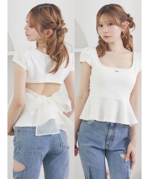 EATME（イートミー）の「BACKリボンペプラムTOP（Tシャツ/カットソー・レディース・レッド/ブラック/オフホワイト・FREE）」の2枚目の写真