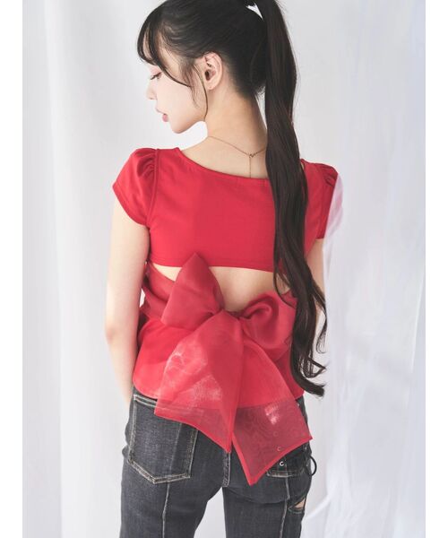 EATME(イートミー)の「BACKリボンペプラムTOP(Tシャツ/カットソー・レディース・レッド/ブラック/オフホワイト・FREE)」の13枚目の写真
