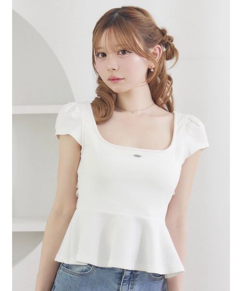 EATME（イートミー）の「BACKリボンペプラムTOP（Tシャツ/カットソー・レディース・レッド/ブラック/オフホワイト・FREE）」の16枚目の写真