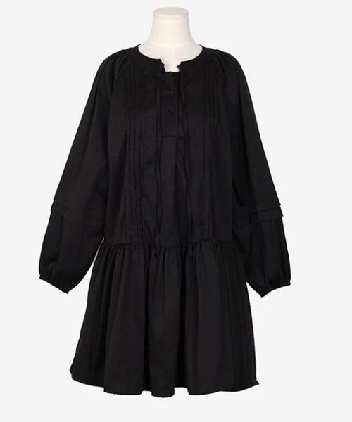 DAY CLOSET(デイ クローゼット)の「【ミニ丈/袖口ゴム】ぽわんと可愛いシルエット。ウエスト切り替え ヘンリーネック ピンタック ワンピース レディース(ワンピース・レディース・ブラック/ホワイト・FREE)」の17枚目の写真