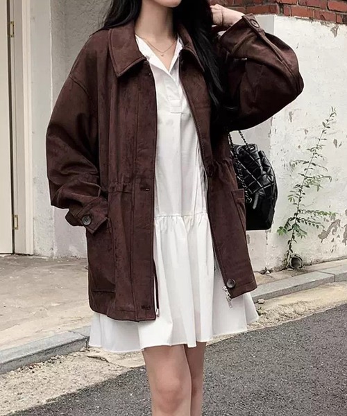 DAY CLOSET(デイ クローゼット)の「【ミニ丈/袖口ゴム】ぽわんと可愛いシルエット。ウエスト切り替え ヘンリーネック ピンタック ワンピース レディース(ワンピース・レディース・ブラック/ホワイト・FREE)」の7枚目の写真
