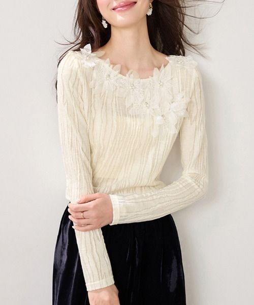 ONEP STAR(ワンピスター)の「立体フラワー×ビーズデザイントップス(Tシャツ/カットソー・レディース・ベージュ・X-LARGE/LARGE/MEDIUM)」の7枚目の写真